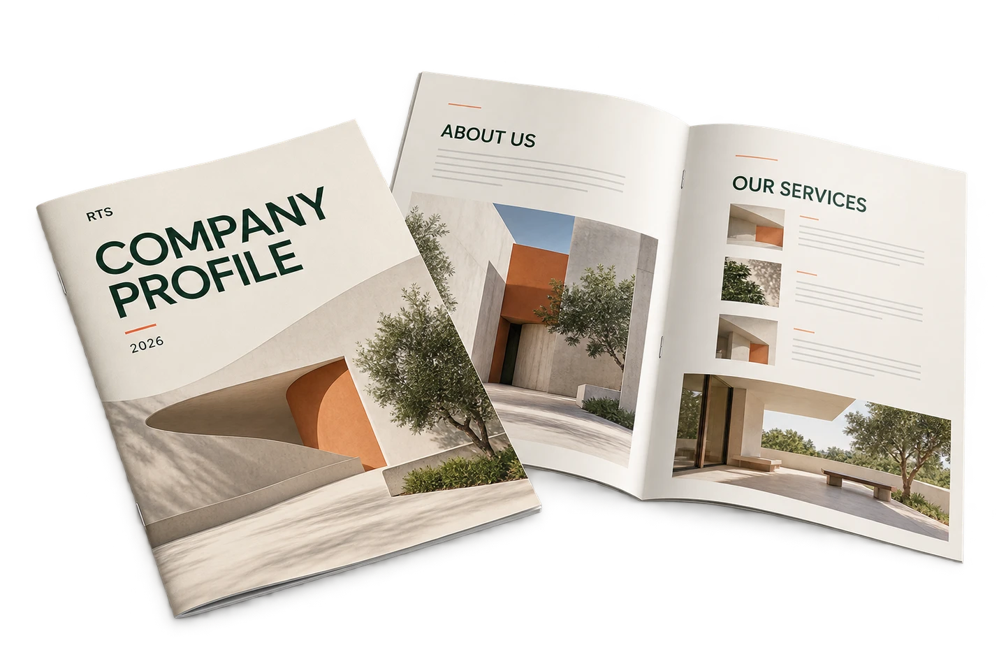 Mockup brochure hồ sơ năng lực mỏng với bìa và trang nội dung mở