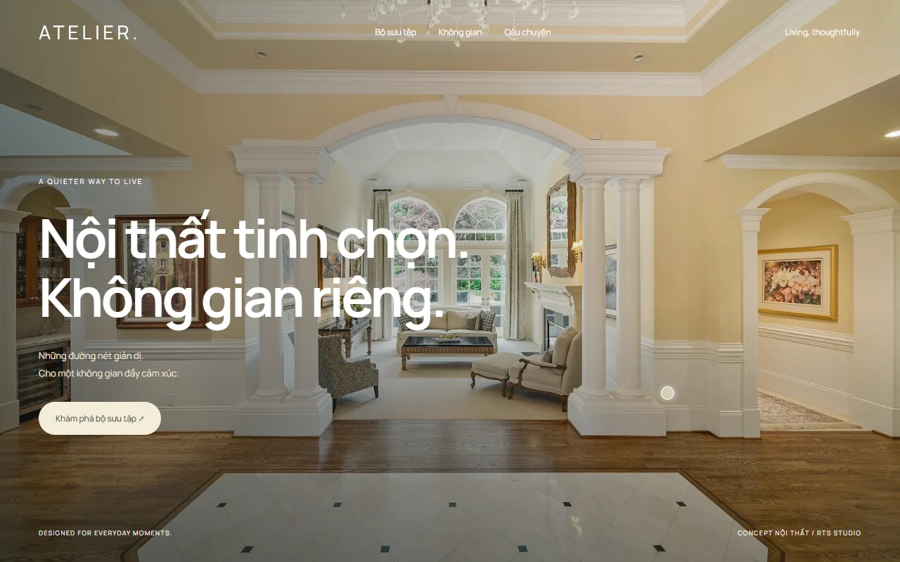 Concept website nội thất ATELIER với bố cục và hình ảnh không gian sống